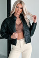 Get Frosty Faux Leather Quilted Puffer Jacket (Black)