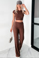 Casually Poised Knit Top & Pants Set (Espresso) - NanaMacs