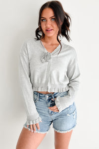 Comfortable Confidence Ruffle Knit Cardigan (Grey) - NanaMacs