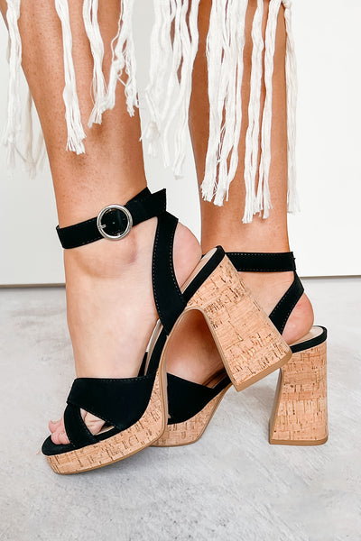 Persephone's Return Cork Block Heel Platform Sandals (Black) - NanaMacs