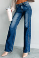 Seraphina Seam Detailed Mid-Rise Straight Leg Risen Jeans (Dark) - NanaMacs