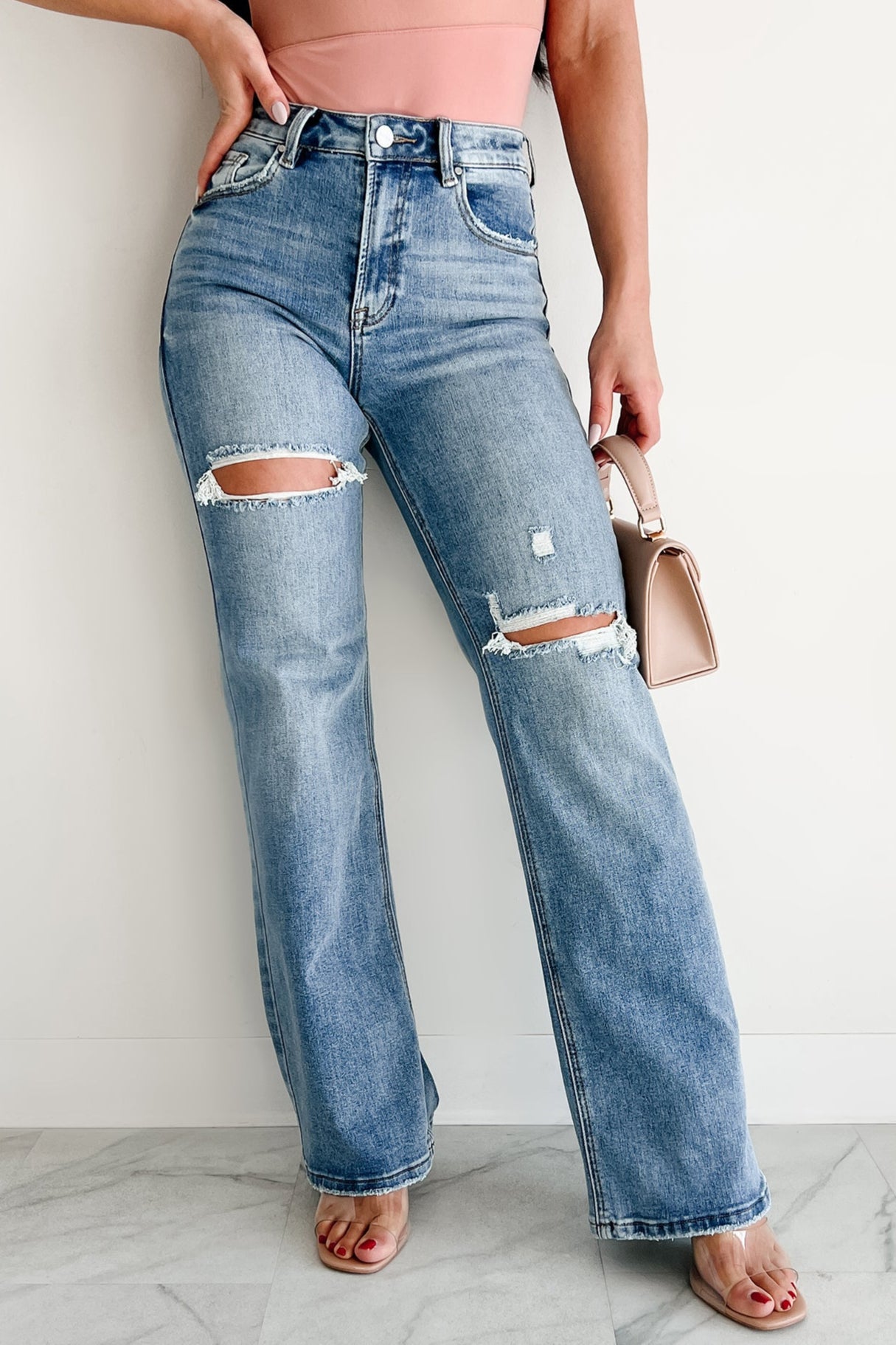 Dolly High Rise Straight Leg Distressed Risen Jeans (Medium) - NanaMacs