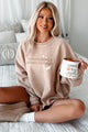 "Aggressively Drinks Coffee" Corded Graphic Crewneck (Latte) - Print On Demand - NanaMacs