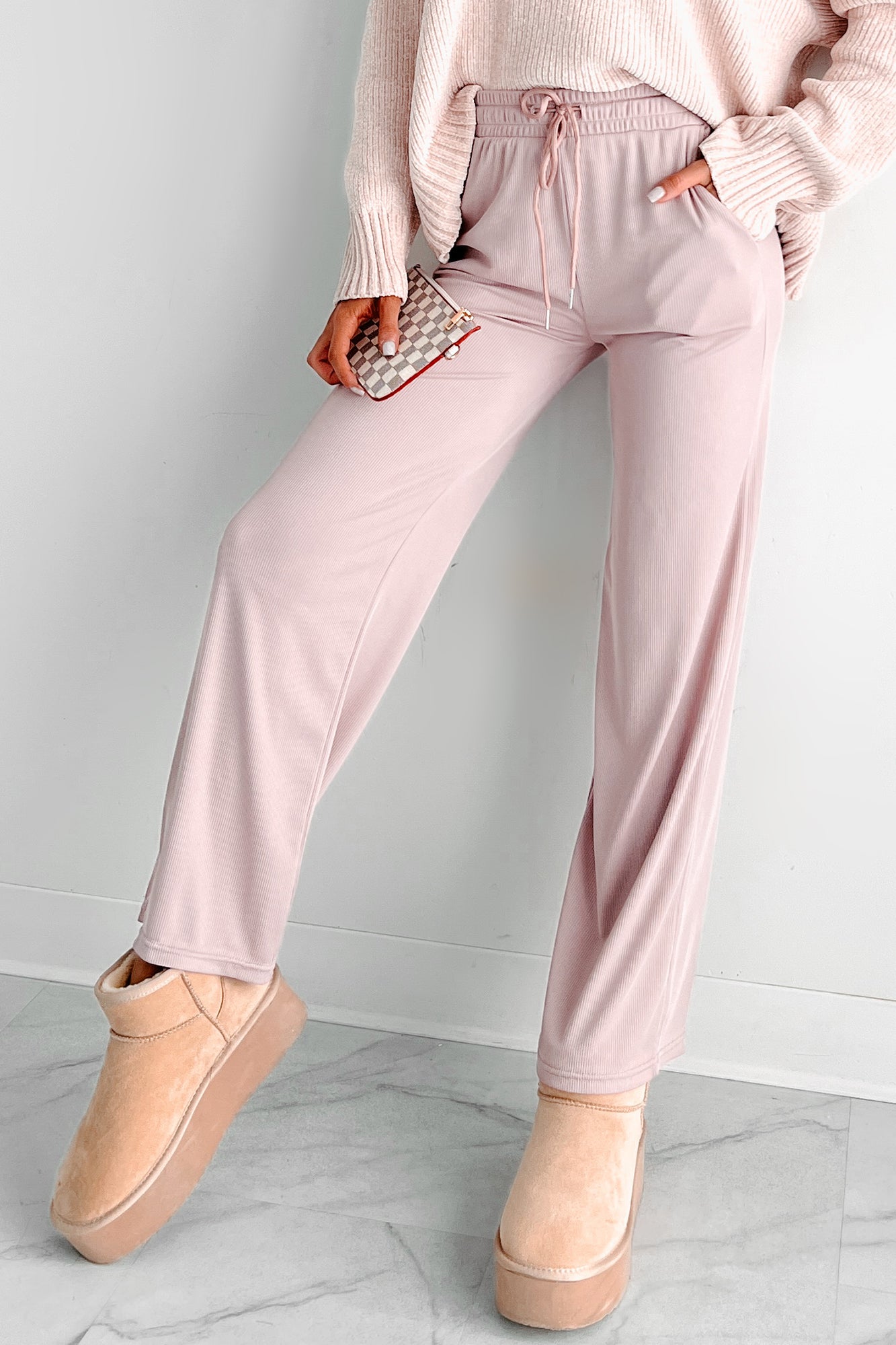 I'm Staying Put Wide Leg Drawstring Pants (Rose) - NanaMacs