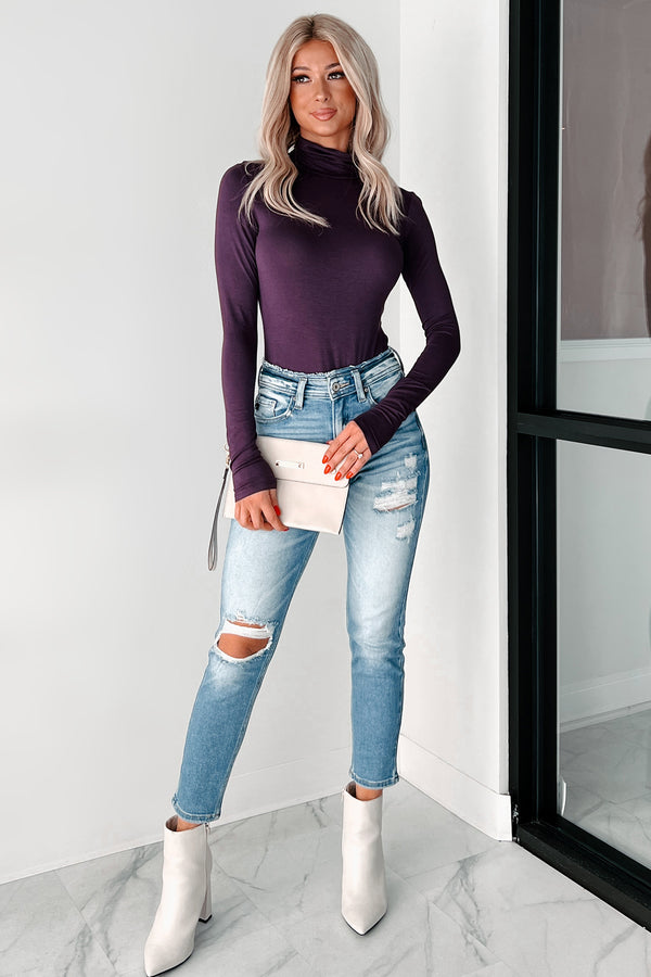 Simple Remedy Long Sleeve Turtleneck Bodysuit (Dark Plum) - NanaMacs