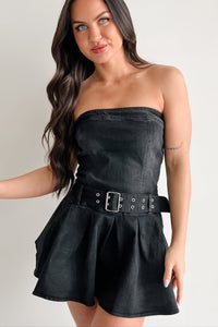 Leading By Example Strapless Denim Mini Dress (Black) - NanaMacs