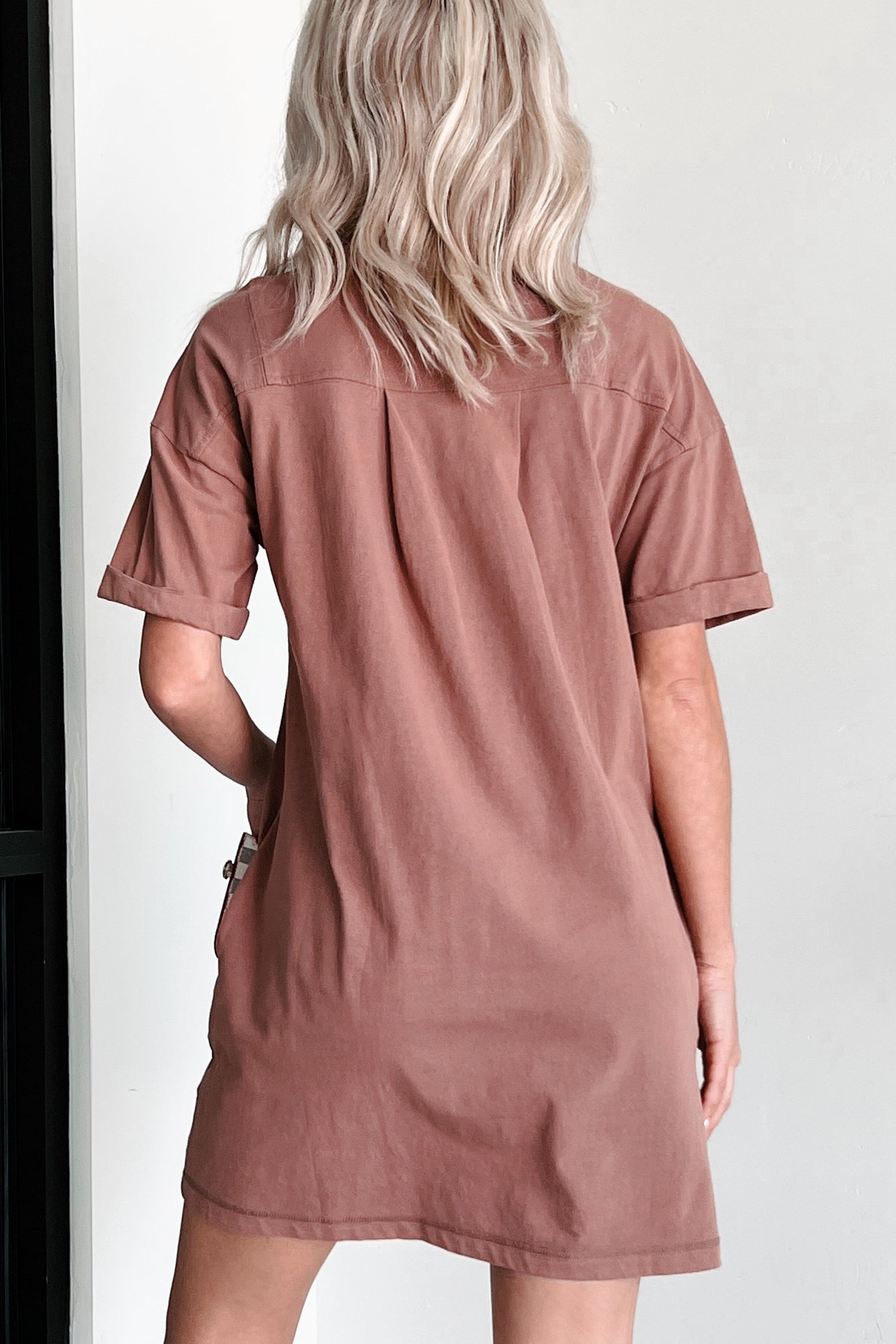 Rolled Sleeve T-Shirt Dress (Cocoa) - NanaMacs