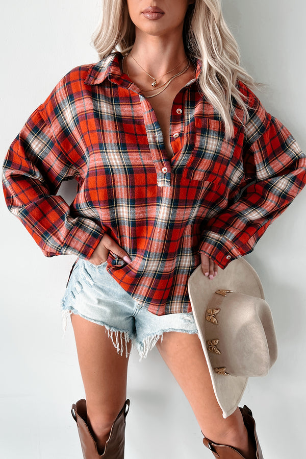 Blanchard Oversized Plaid Pullover Shirt (Red) - NanaMacs