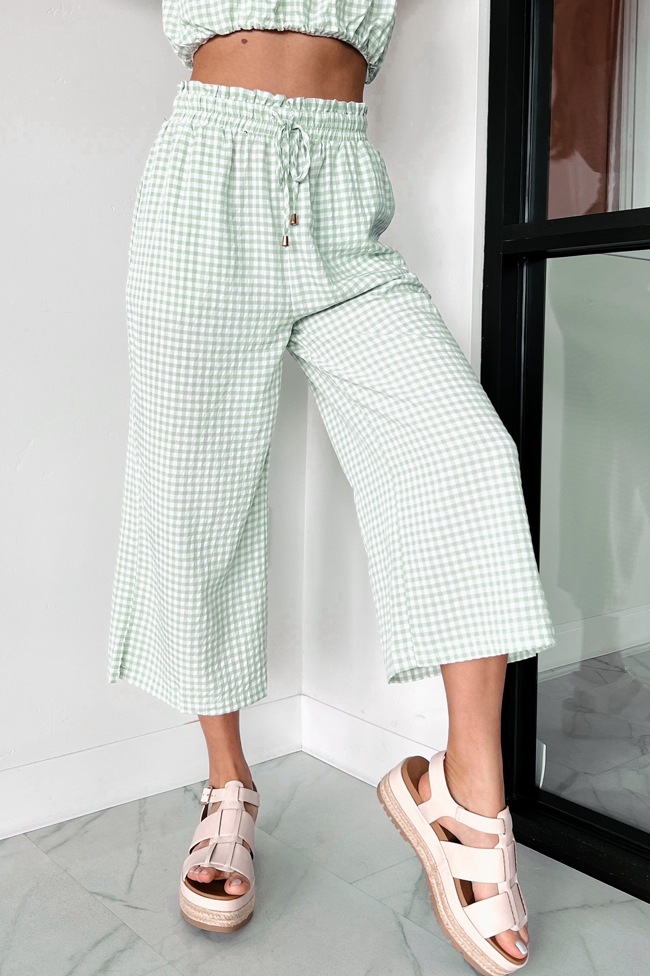 Armondo Gingham Crop Pants (Sage) - NanaMacs