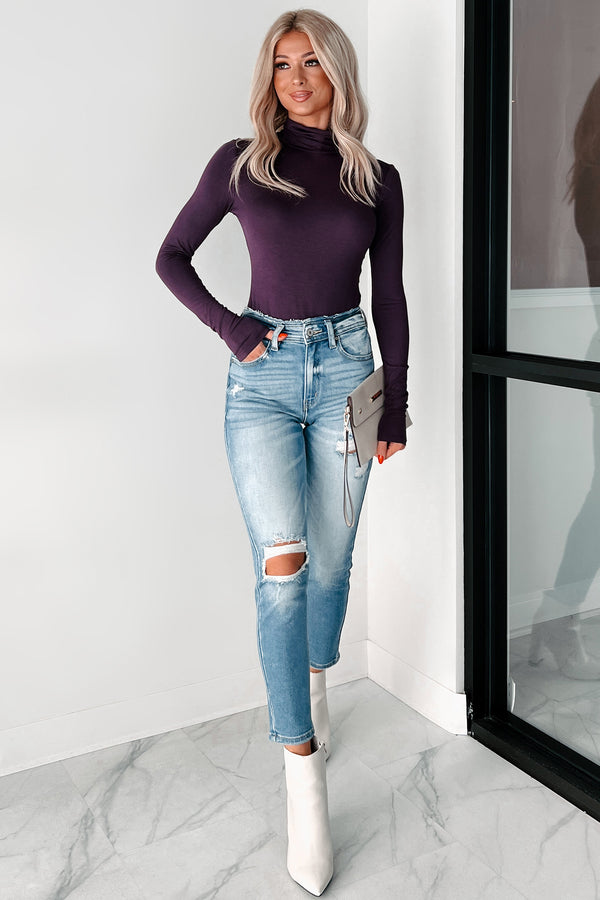 Simple Remedy Long Sleeve Turtleneck Bodysuit (Dark Plum) - NanaMacs