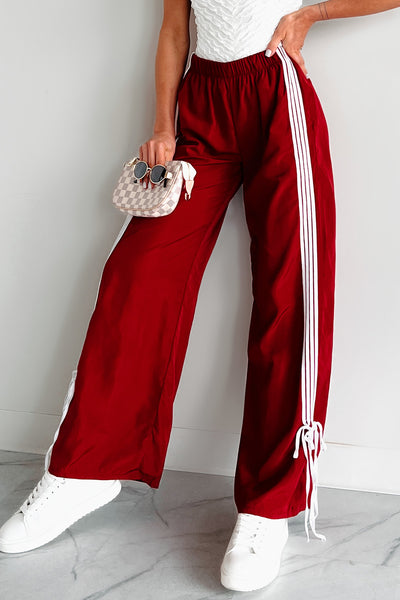 Colby Side Stripe Ribbon Tie Track Pants (Vintage Red) - NanaMacs