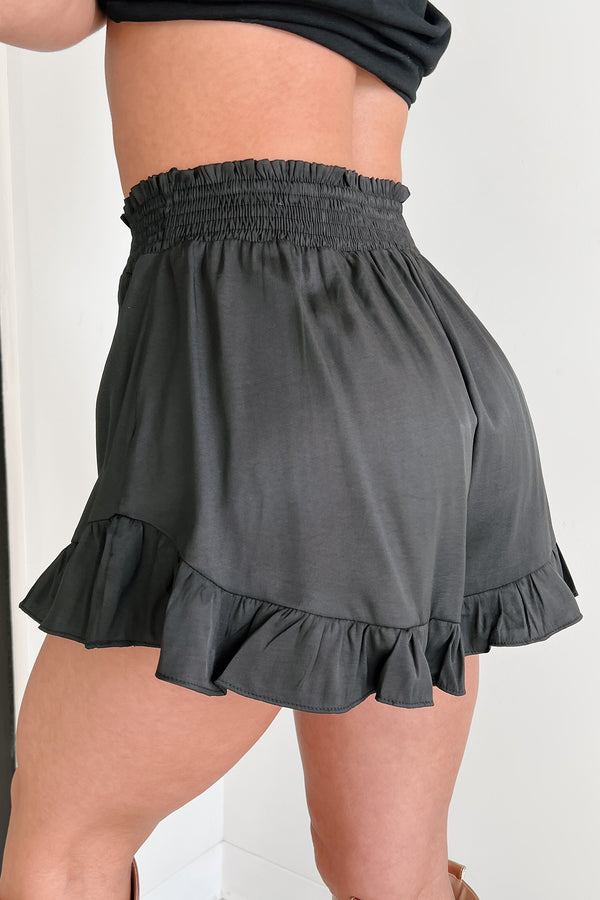 Silk & Spice Ruffle Hem High Rise Shorts (Black) - NanaMacs