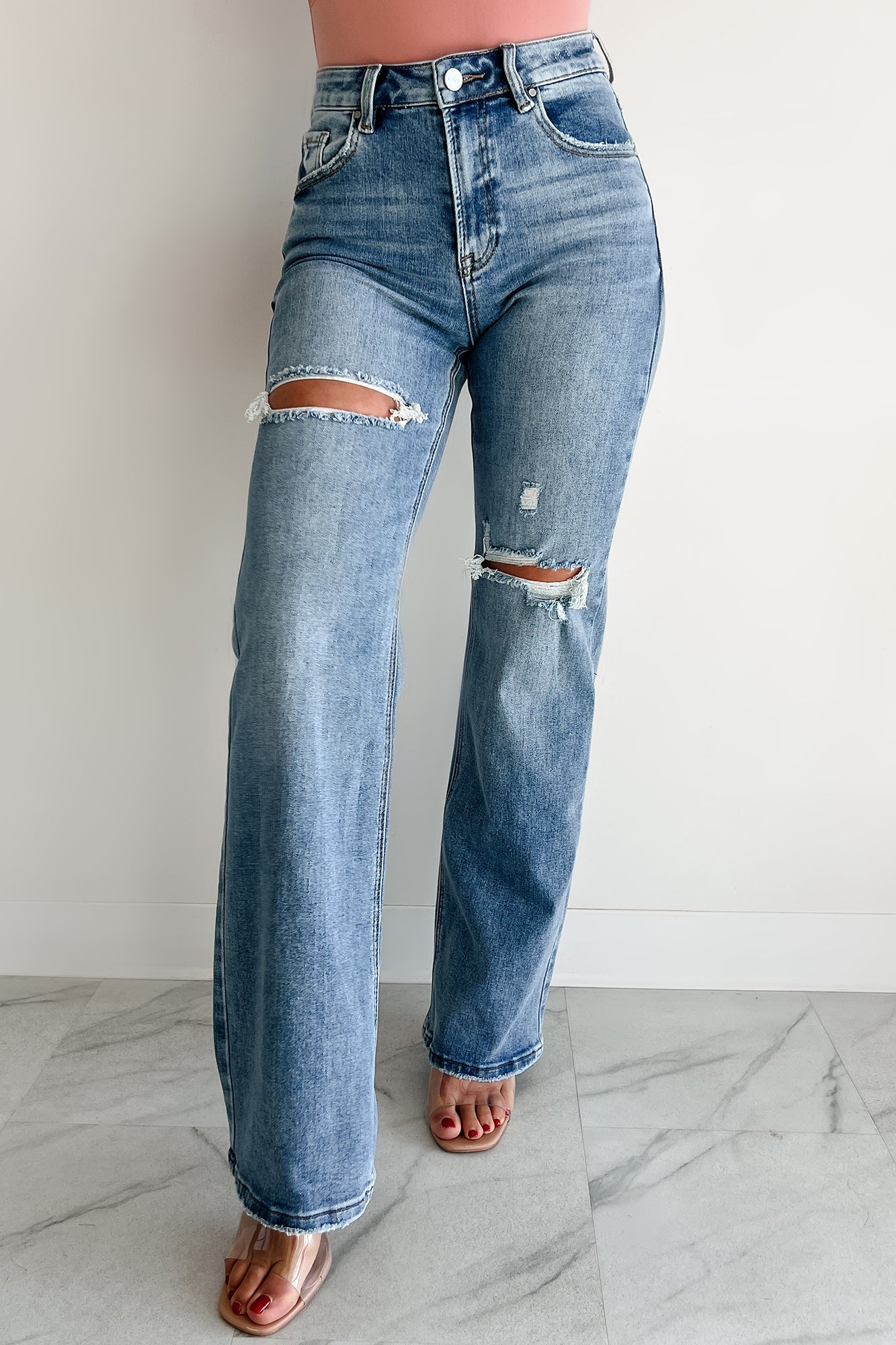 Dolly High Rise Straight Leg Distressed Risen Jeans (Medium) - NanaMacs