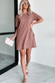 Rolled Sleeve T-Shirt Dress (Cocoa) - NanaMacs