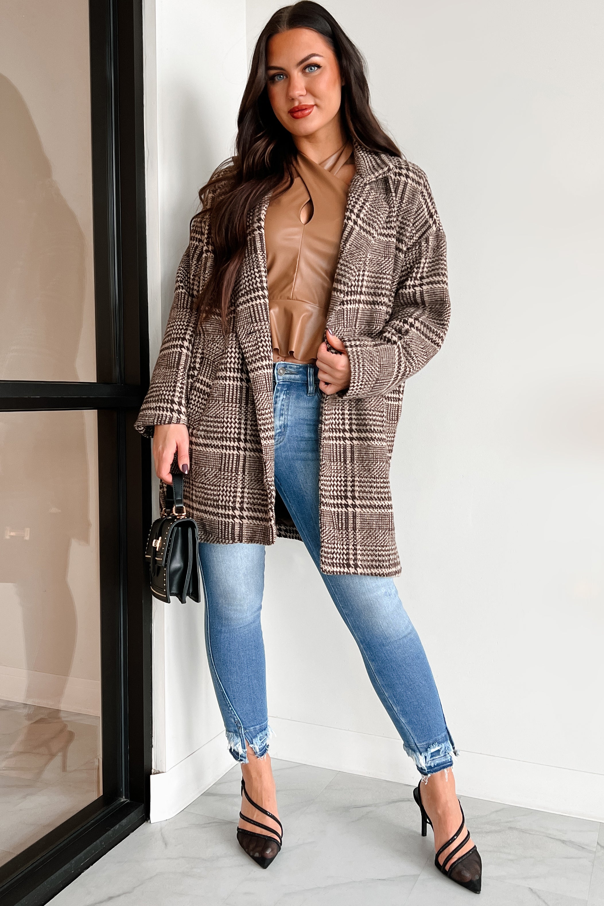 Mystery Worth Solving Oversized Plaid Coat (Brown) - NanaMacs