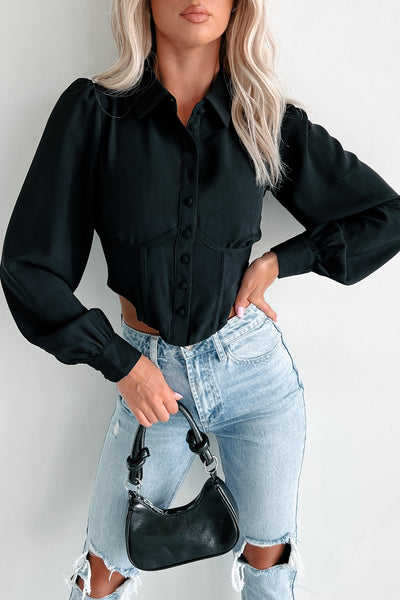 Becoming An Icon Long Sleeve Corset Blouse (Black) - NanaMacs