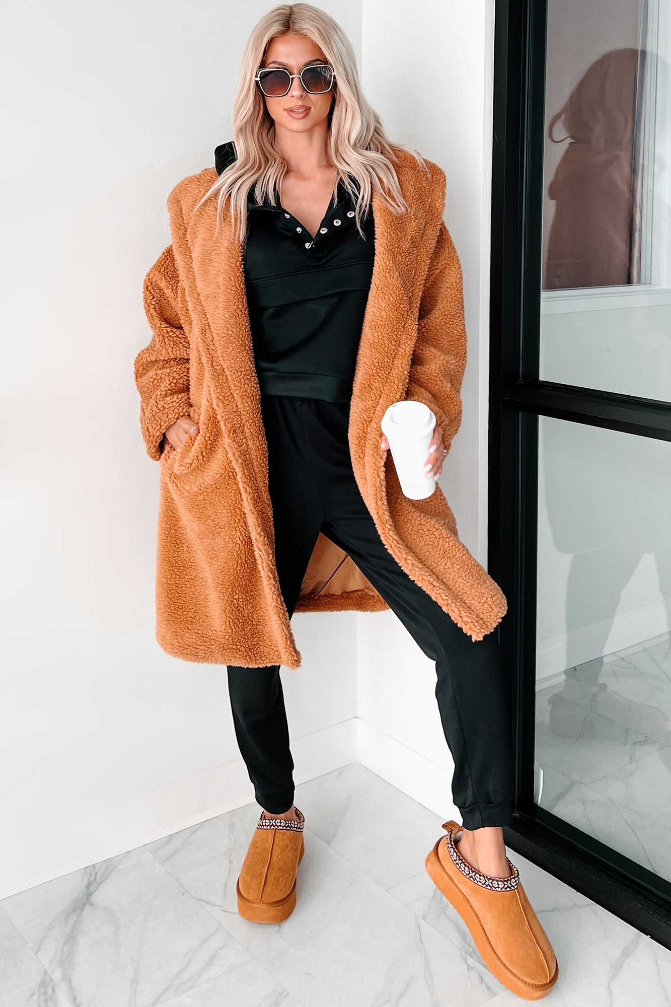 Frosty But Fabulous Oversized Sherpa Coat (Camel) - NanaMacs