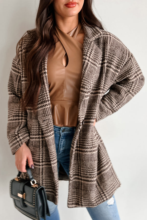 Mystery Worth Solving Oversized Plaid Coat (Brown) - NanaMacs