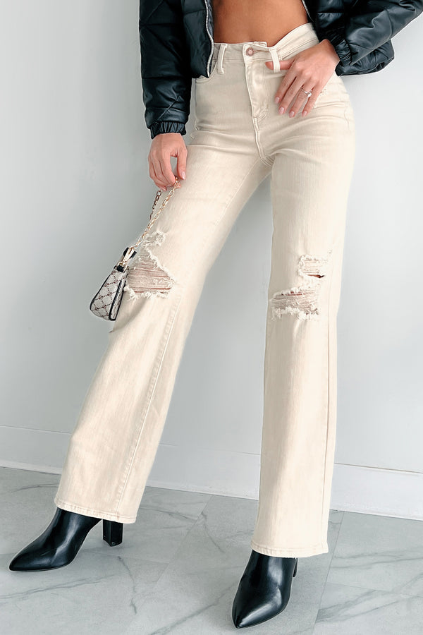 Linetta High Rise Distressed Judy Blue Straight Leg Jeans (Bone) - NanaMacs