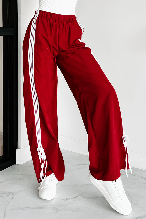 Colby Side Stripe Ribbon Tie Track Pants (Vintage Red) - NanaMacs