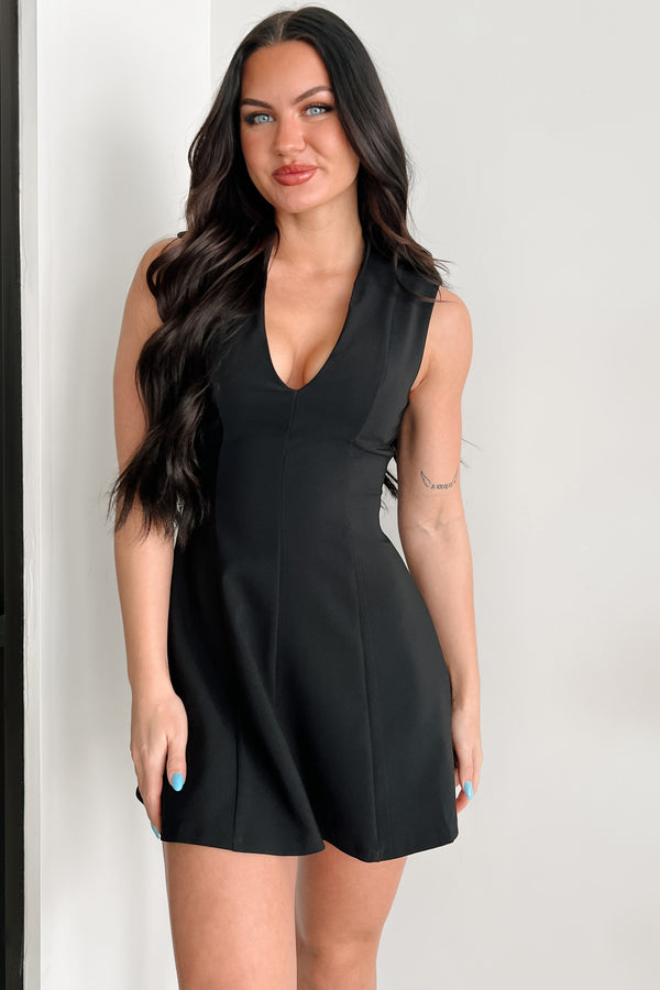 Diamonds In The Daylight Sleeveless V-Neck Mini Dress (Black) - NanaMacs