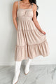 Quiet Elegance Ruffle Tiered Midi Dress (Almond)