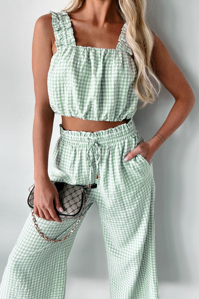 Amanda Gingham Print Crop Top (Sage) - NanaMacs