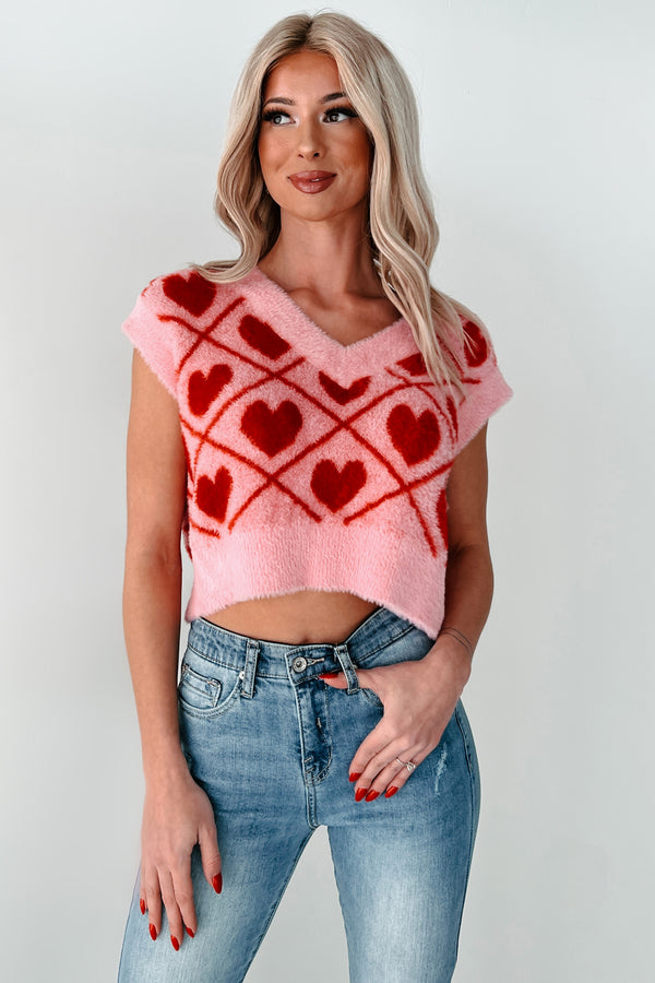 Truest Love Fuzzy Sweater Vest (Pink/Red) - NanaMacs