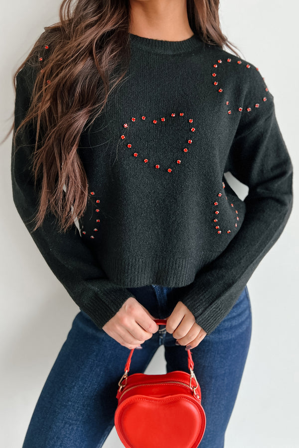 Loved You Forever Rhinestone Heart Sweater (Black) - NanaMacs