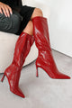 Spicy Attitude Faux Croc Knee High Stiletto Boots (Red) - NanaMacs