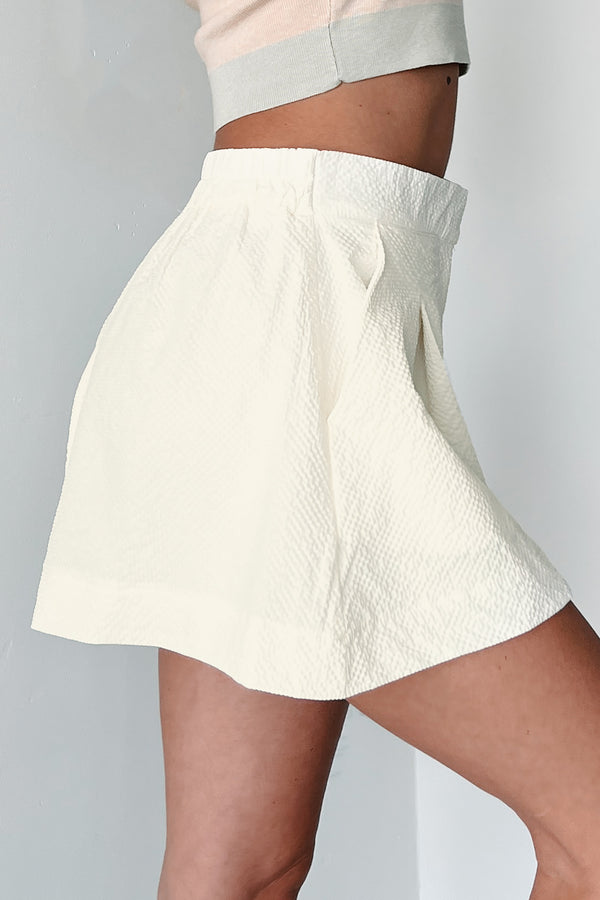 Elaborate Stories Textured High Waist Shorts (Ivory) - NanaMacs