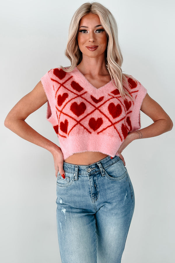 Truest Love Fuzzy Sweater Vest (Pink/Red) - NanaMacs