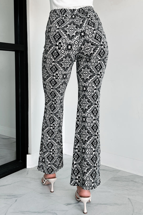 Boho To The Core Printed Flare Pants (Ivory/Black) - NanaMacs