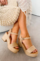 Resort Fashion Chunky Espadrille Heeled Sandal (Tan)