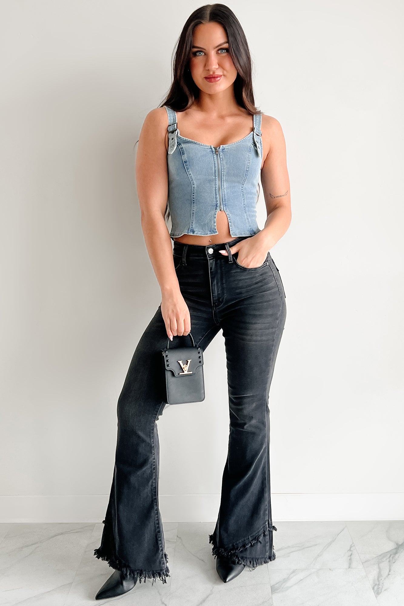 Lady's First Zip Up Denim Tank Top (Light Blue) · NanaMacs