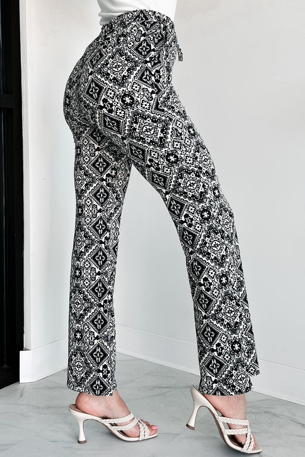 Boho To The Core Printed Flare Pants (Ivory/Black) - NanaMacs