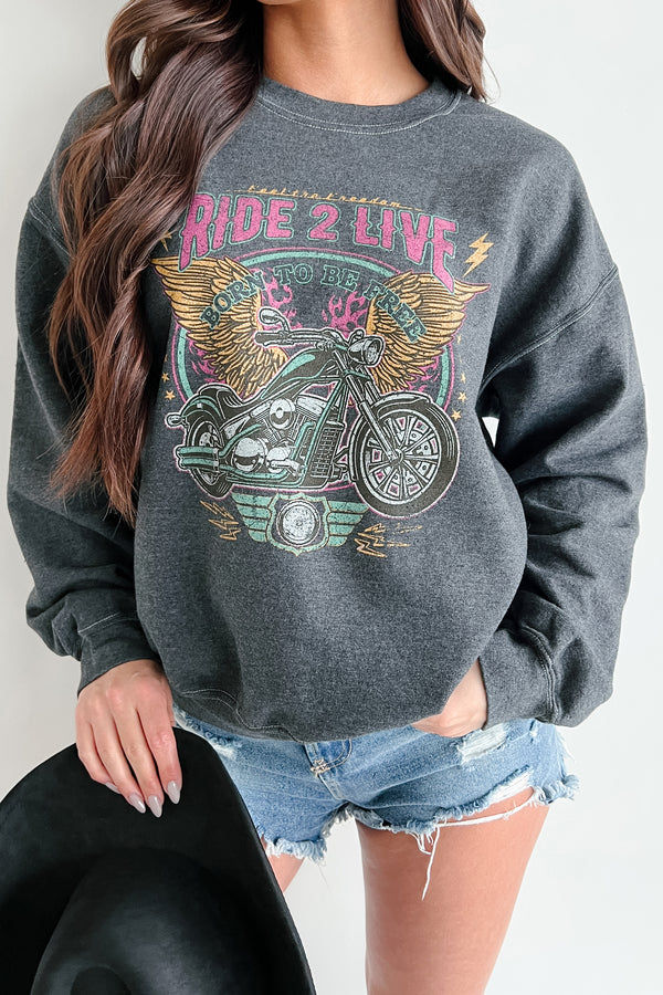 "Ride 2 Live" Graphic Sweatshirt (Washed Black) - NanaMacs