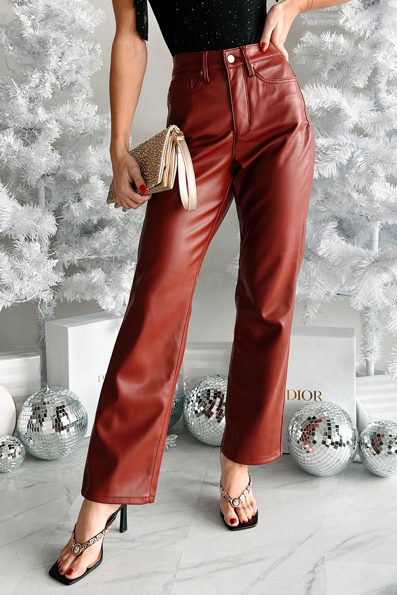 Lexly Judy Blue High Rise Tummy Control Faux Leather Pants (Red) - NanaMacs