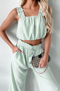 Amanda Gingham Print Crop Top (Sage) - NanaMacs