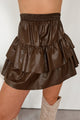 Make My Day Faux Leather Ruffle Mini Skirt (Chocolate) - NanaMacs