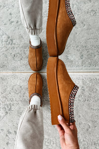 Walking Into Autumn Faux Fur Lined Platform Slip-Ons (Tan) - NanaMacs