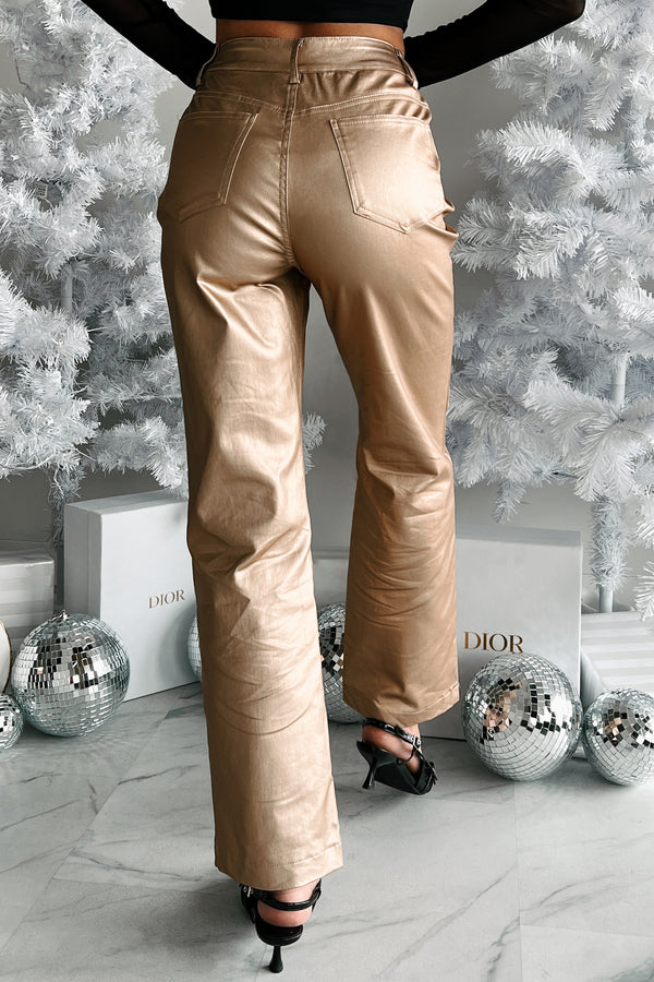 Cameras Flashing Metallic Straight Leg Pants (Gold) - NanaMacs