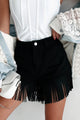 Here For A Good Time High Waist Fringed Shorts (Black Denim) - NanaMacs