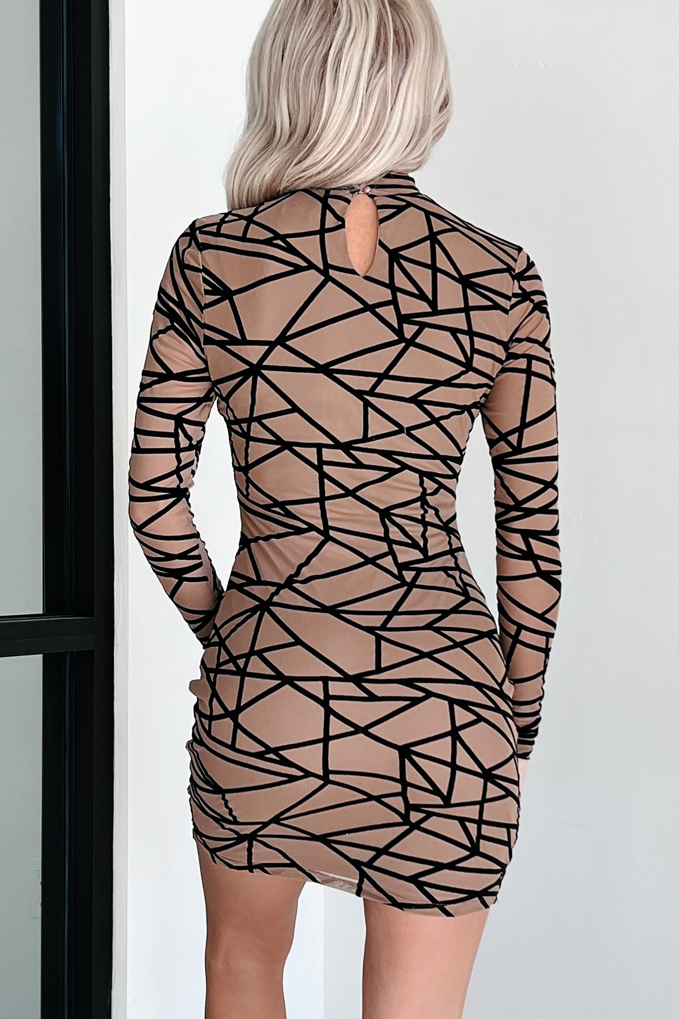 It's My World Geometric Mesh Bodycon Dress (Mocha)