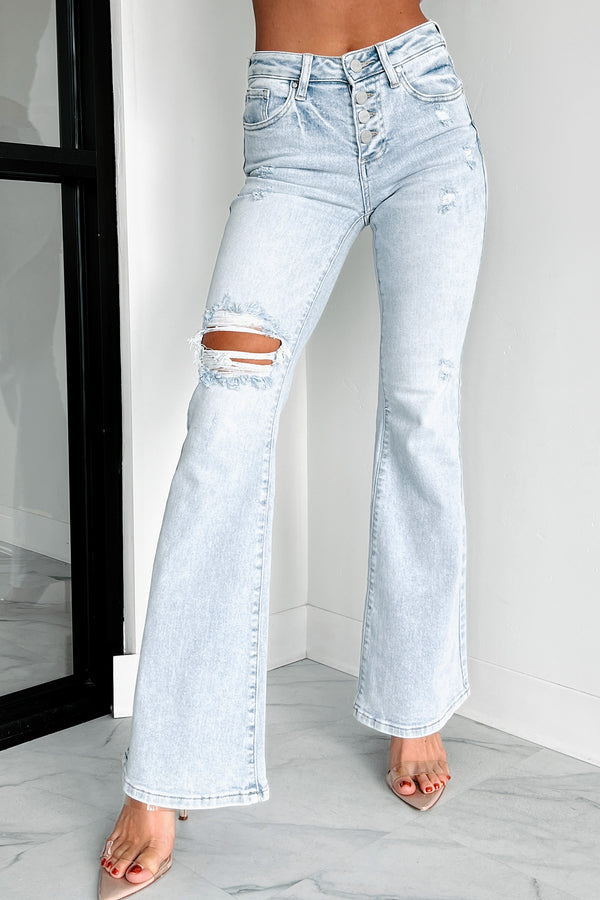 Change Of Plans Mid-Rise Button-Fly Risen Flare Jeans (Light) - NanaMacs