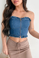 Heartland Vibes Strapless Ruffle Crop Top (Dark Denim) - NanaMacs