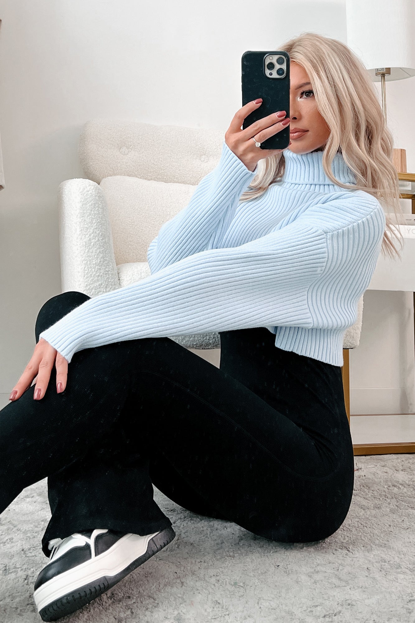 Pamela Turtleneck Crop Sweater (Light Blue) - NanaMacs