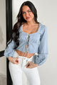 Hummingbird Kisses Tie Front Scallop Trim Top (Blue) - NanaMacs