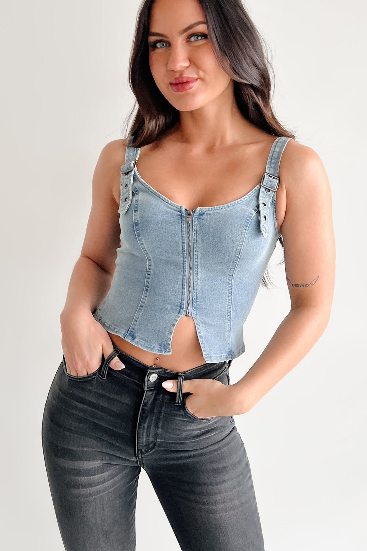 トップス Richmond denim tanktop Lady's First Zip Up Denim Tank Top (Light Blue) · NanaMacs