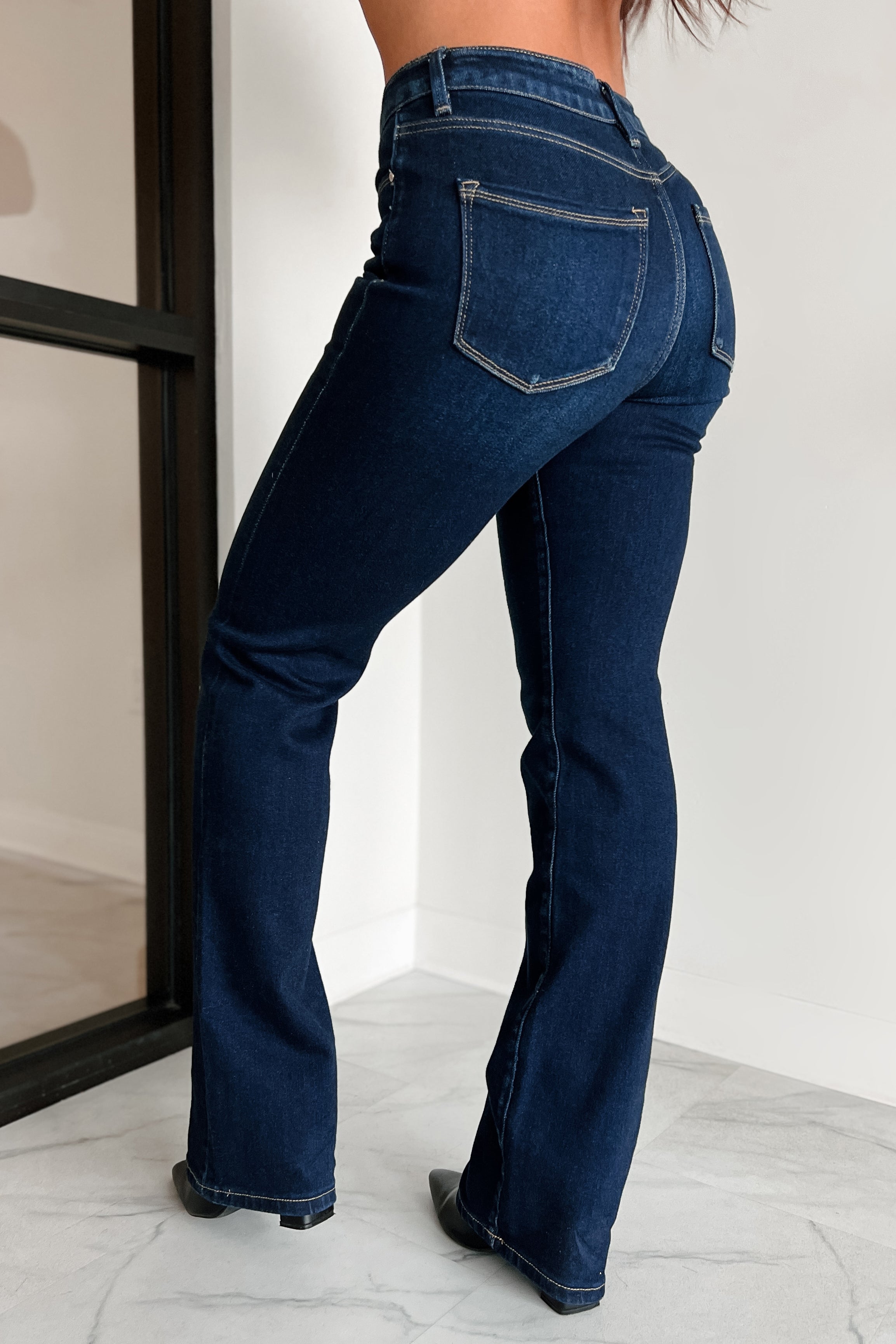 Dylan Mid Rise Risen Straight Leg Jeans (Dark) - NanaMacs